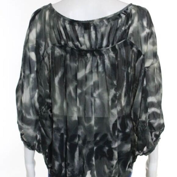 Zara Basic Green Gray Ivory 3/4 Sleeve Top M - Picture 4 of 6